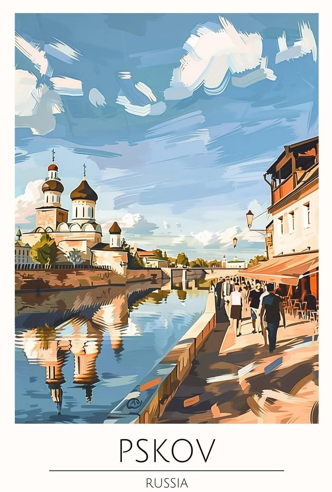 Pskov Cityscape with Iconic Russian Church Cultural Poster PosterGoat
