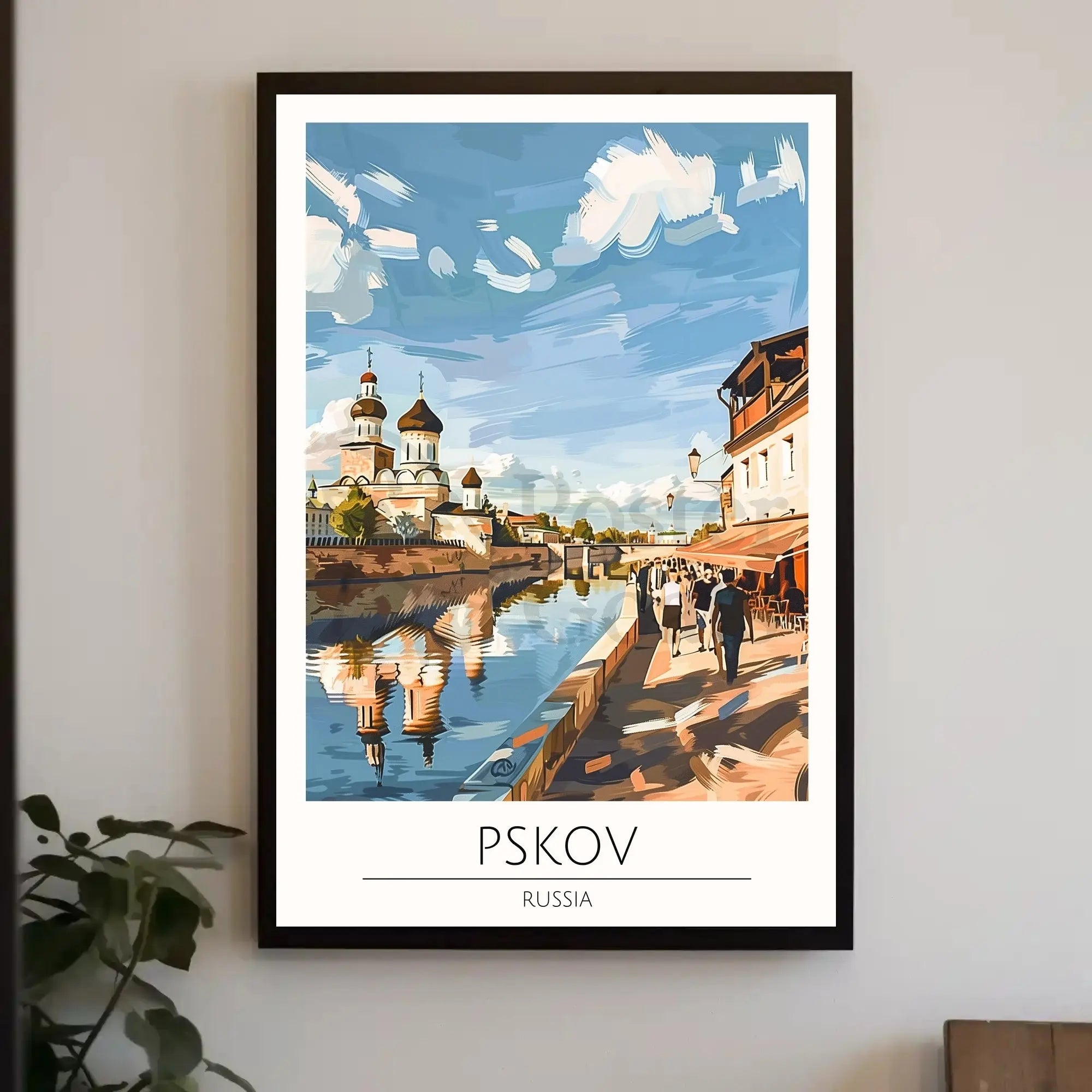 Pskov Cityscape with Iconic Russian Church Cultural Poster PosterGoat