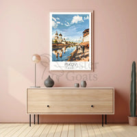 Pskov Cityscape with Iconic Russian Church Cultural Poster PosterGoat