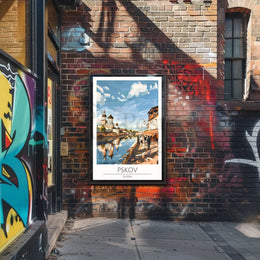Pskov Cityscape with Iconic Russian Church Cultural Poster PosterGoat