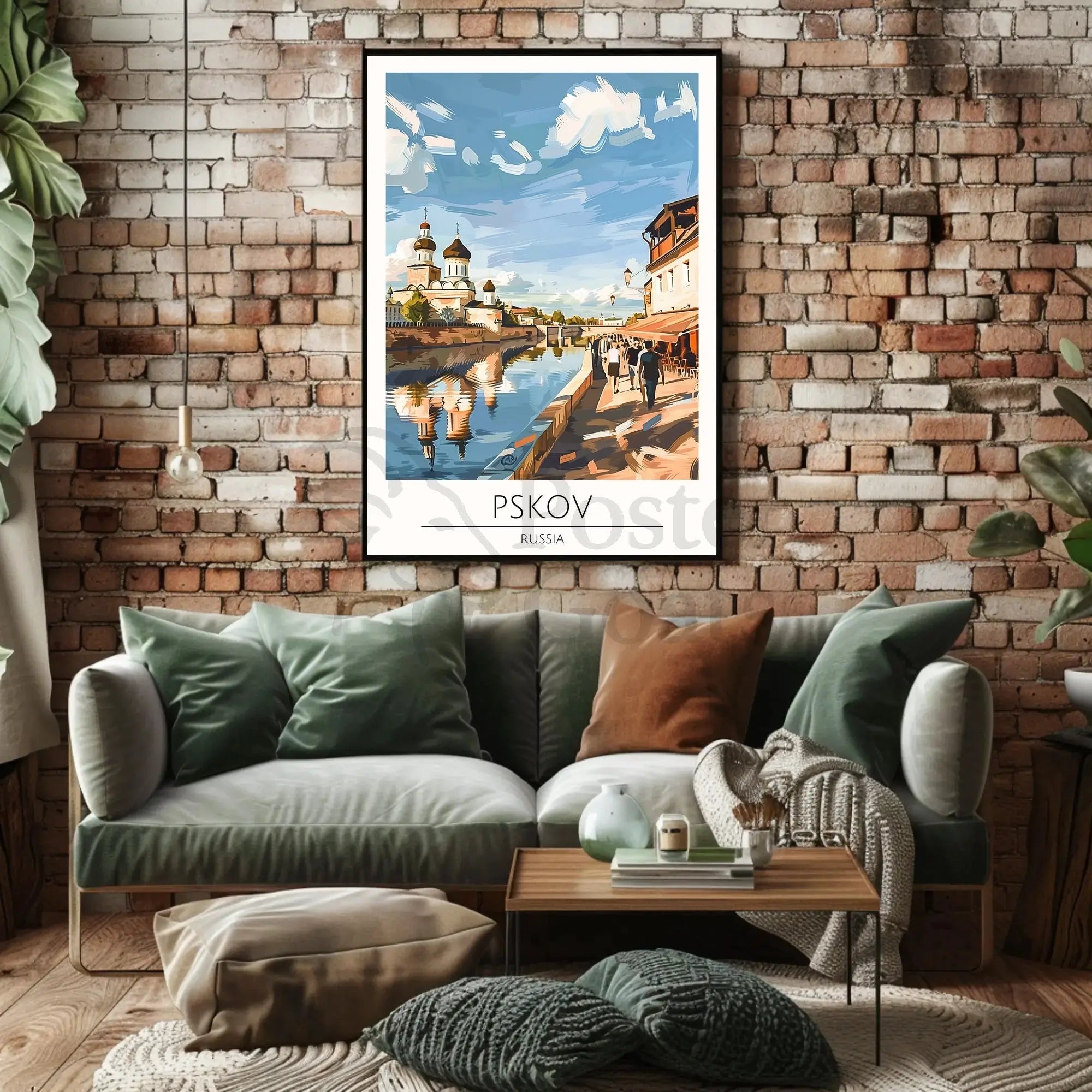 Pskov Cityscape with Iconic Russian Church Cultural Poster PosterGoat
