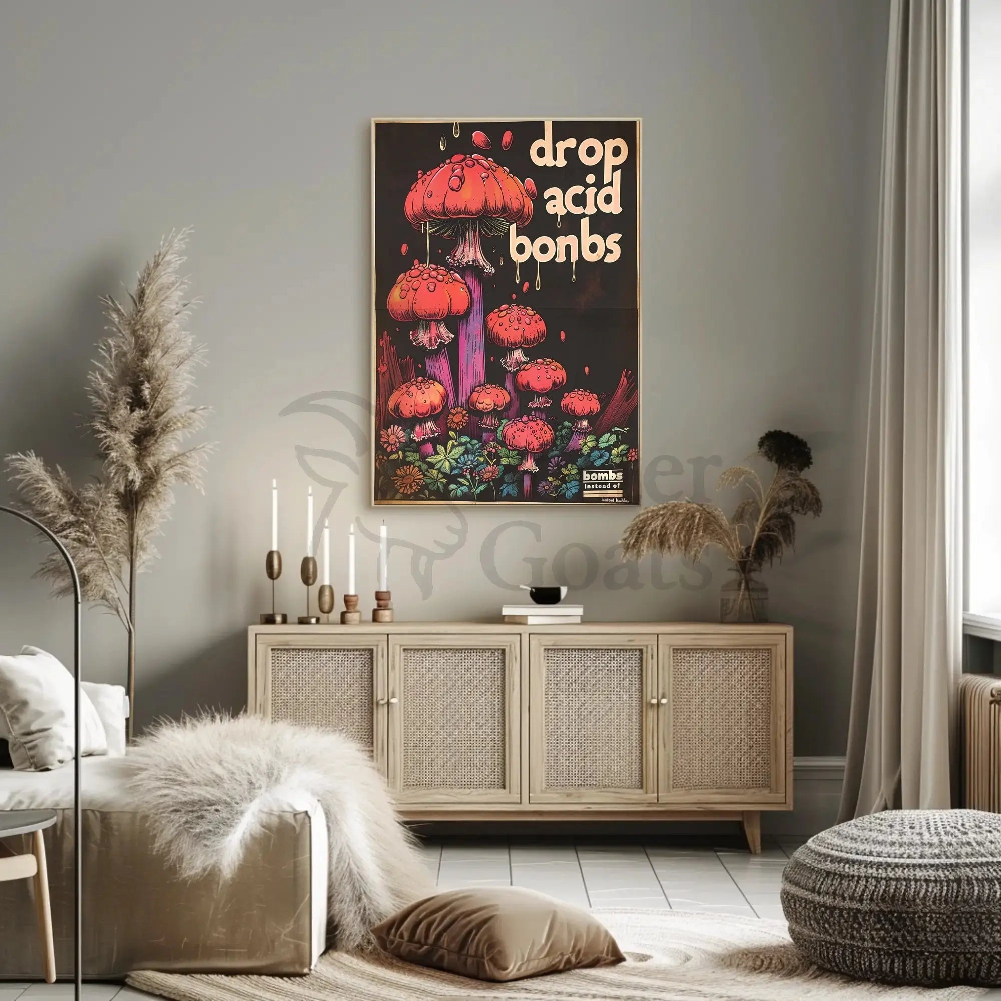 Psychedelic Anti-War Red Mushrooms Artistic Pop Culture Poster PosterGoat
