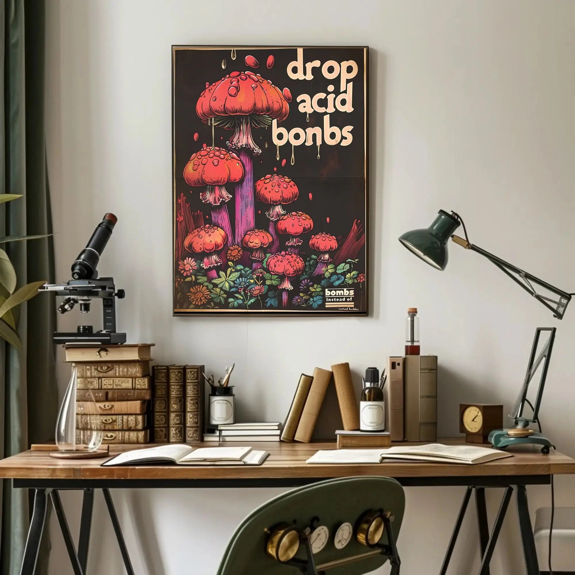 Psychedelic Anti-War Red Mushrooms Artistic Pop Culture Poster PosterGoat
