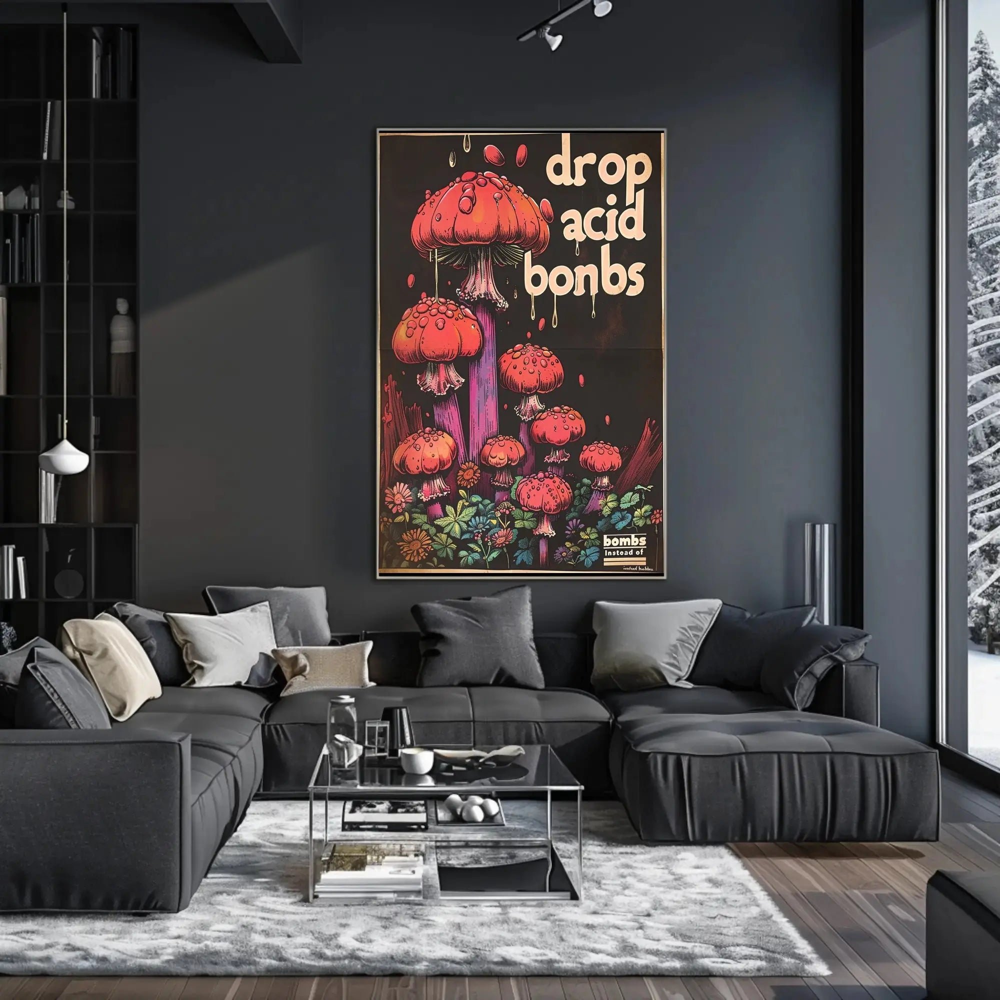 Psychedelic Anti-War Red Mushrooms Artistic Pop Culture Poster PosterGoat