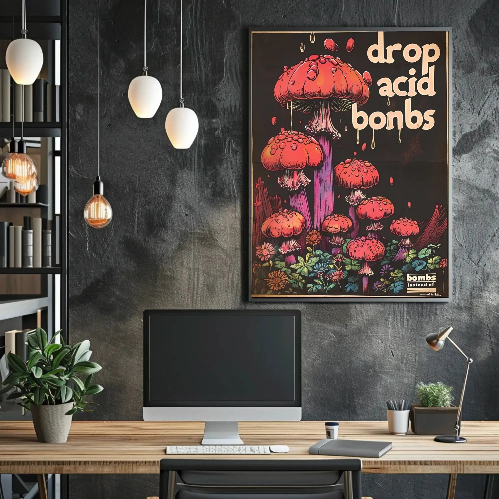 Psychedelic Anti-War Red Mushrooms Artistic Pop Culture Poster PosterGoat