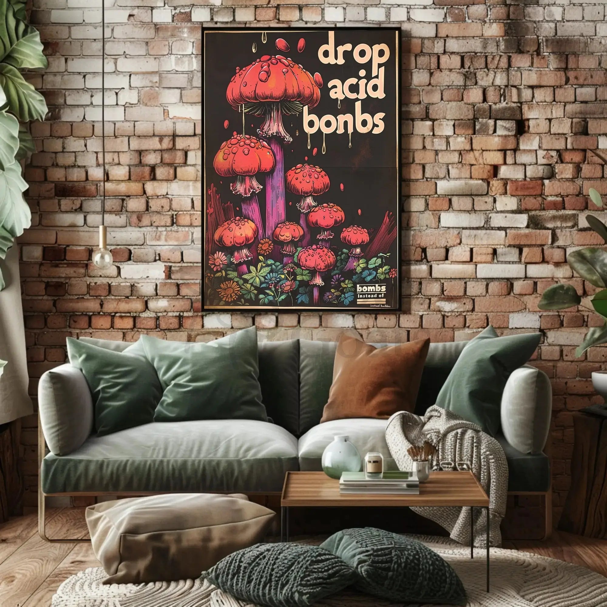 Psychedelic Anti-War Red Mushrooms Artistic Pop Culture Poster PosterGoat