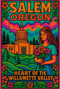 Psychedelic Vibrant Salem Oregon Travel Poster PosterGoat