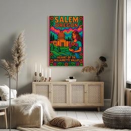 Psychedelic Vibrant Salem Oregon Travel Poster PosterGoat