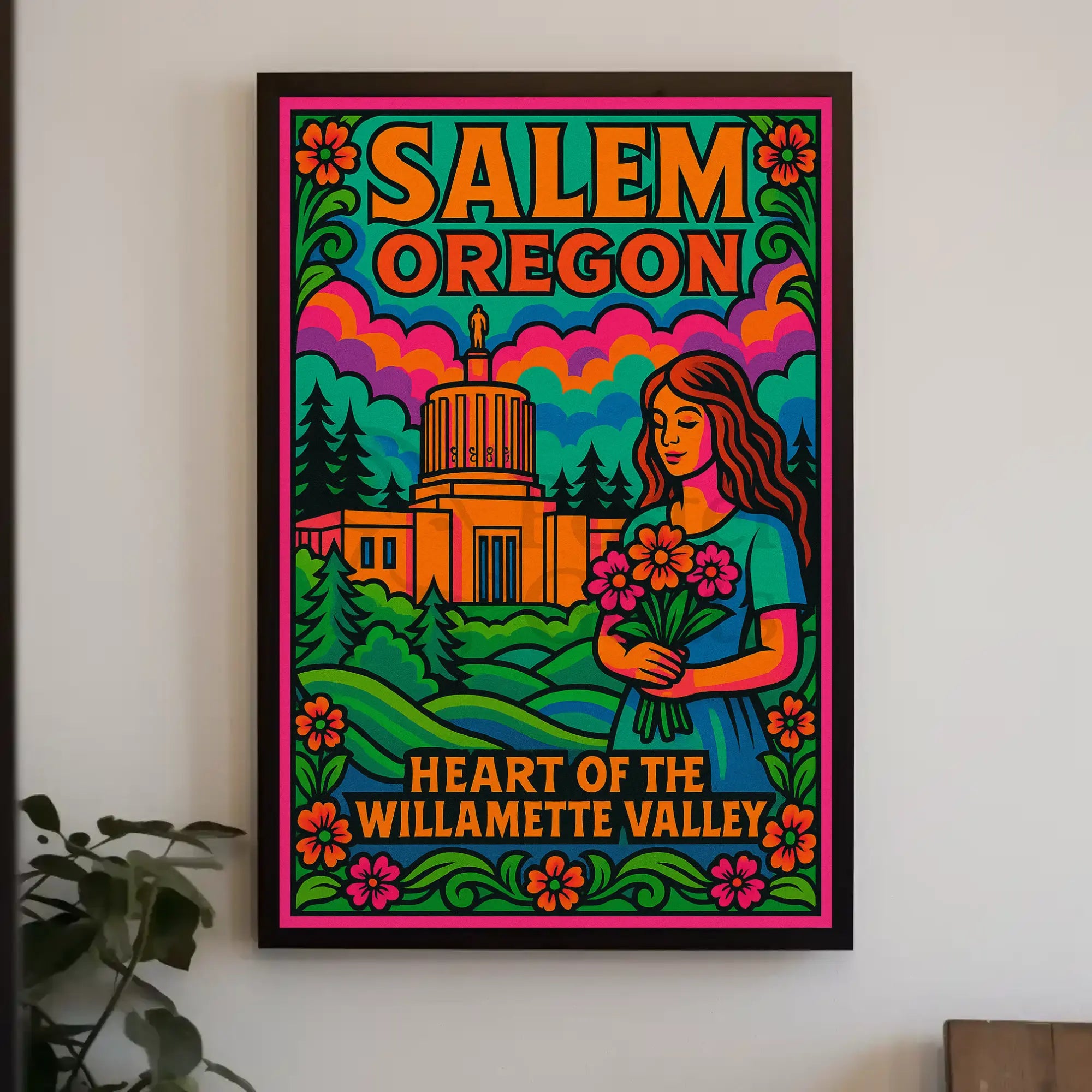 Psychedelic Vibrant Salem Oregon Travel Poster PosterGoat