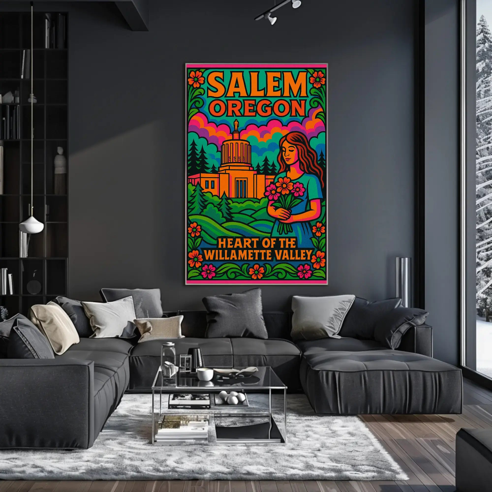 Psychedelic Vibrant Salem Oregon Travel Poster PosterGoat