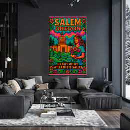 Psychedelic Vibrant Salem Oregon Travel Poster PosterGoat