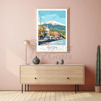 Pucón Chile Travel Poster Art Print with Villarrica Volcano PosterGoat