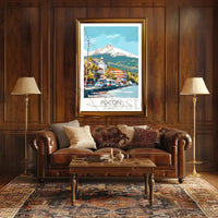 Pucón Chile Travel Poster Art Print with Villarrica Volcano PosterGoat