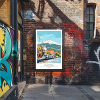 Pucón Chile Travel Poster Art Print with Villarrica Volcano PosterGoat