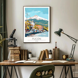 Pucón Chile Travel Poster Art Print with Villarrica Volcano PosterGoat