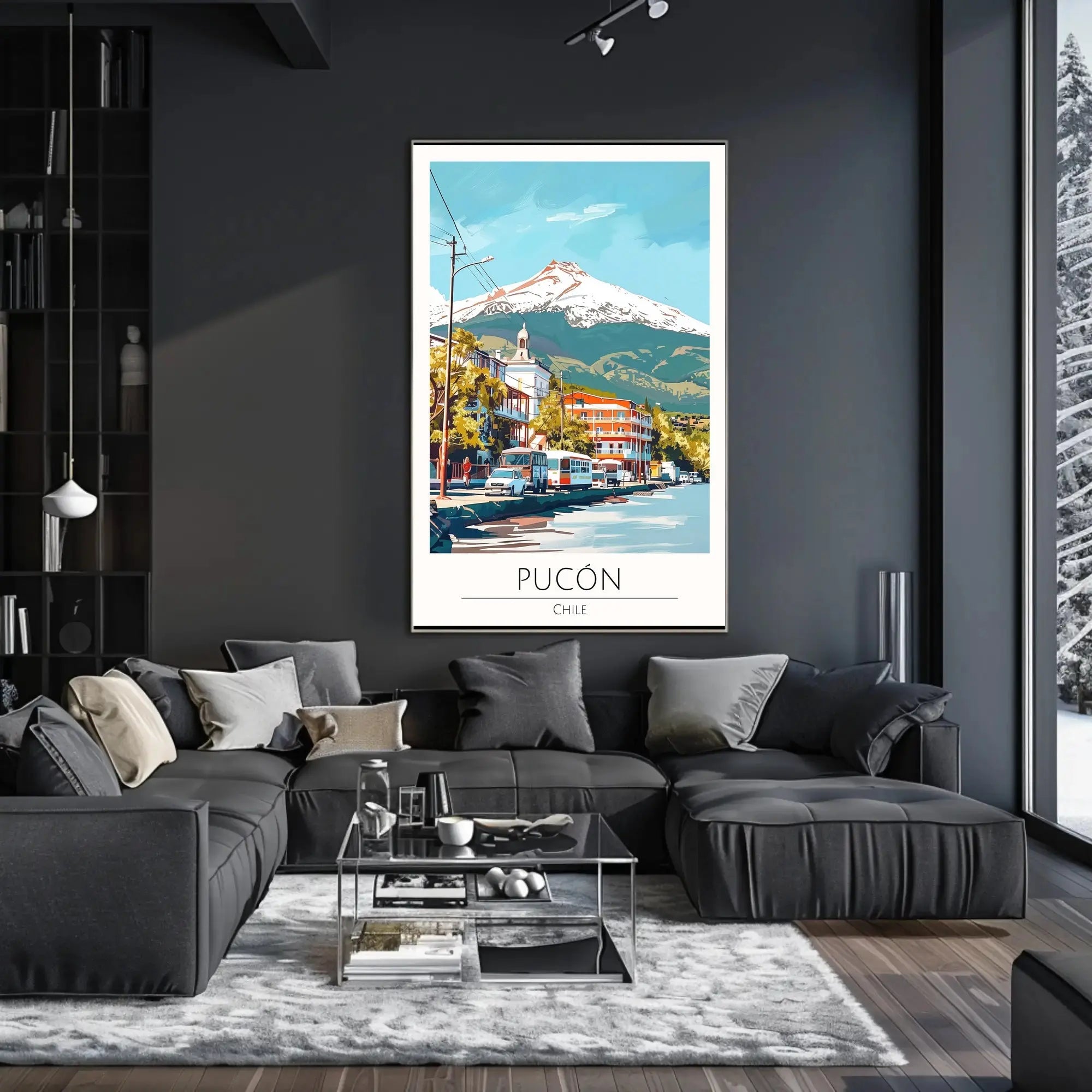 Pucón Chile Travel Poster Art Print with Villarrica Volcano PosterGoat