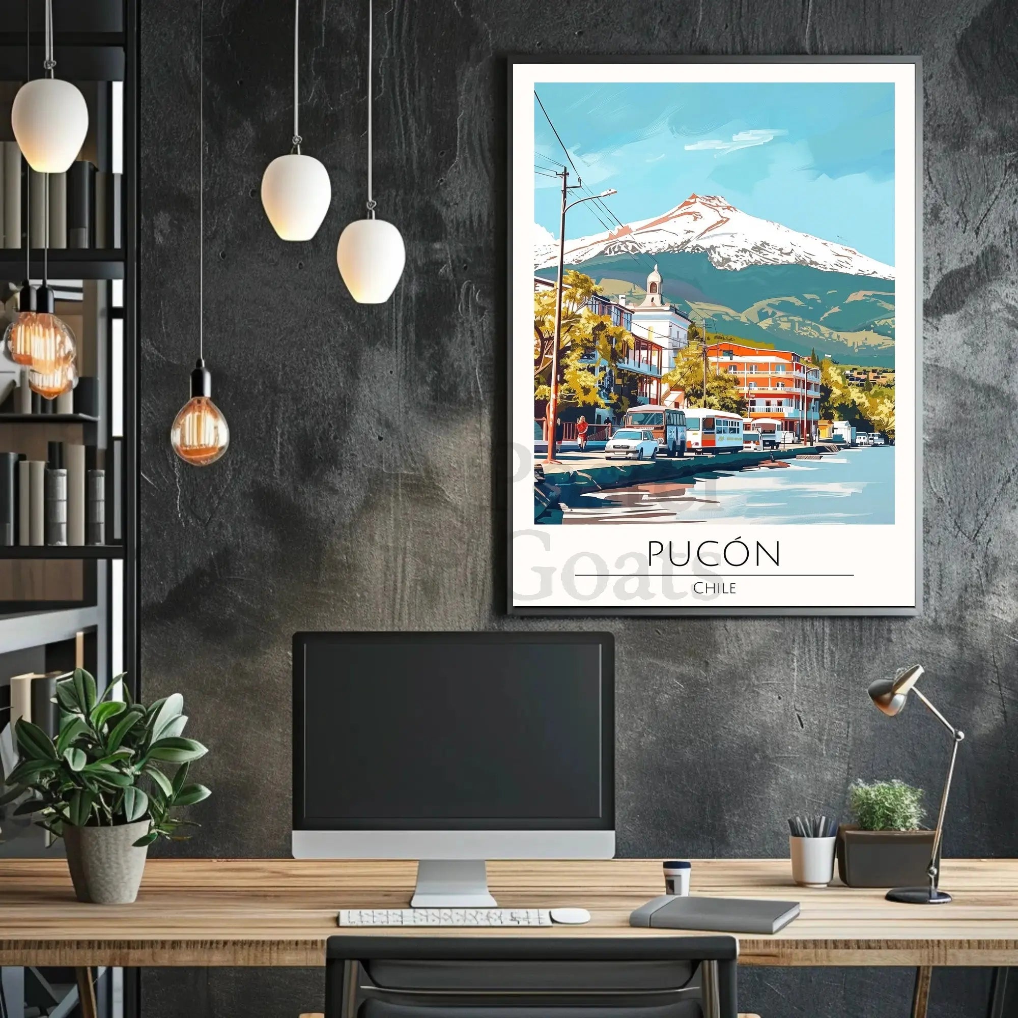 Pucón Chile Travel Poster Art Print with Villarrica Volcano PosterGoat