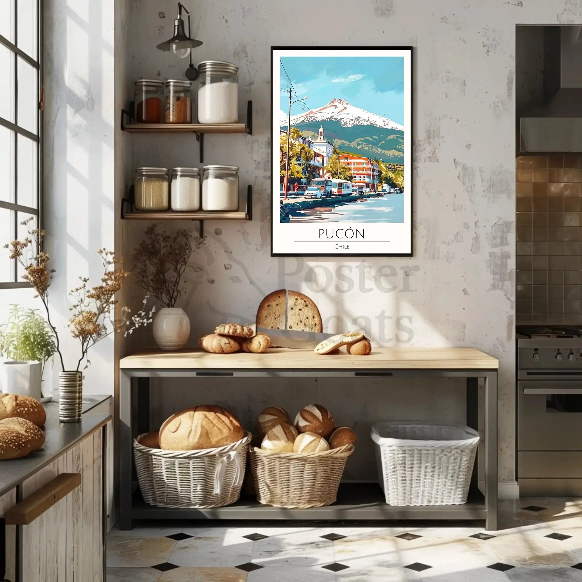 Pucón Chile Travel Poster Art Print with Villarrica Volcano PosterGoat