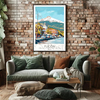 Pucón Chile Travel Poster Art Print with Villarrica Volcano PosterGoat