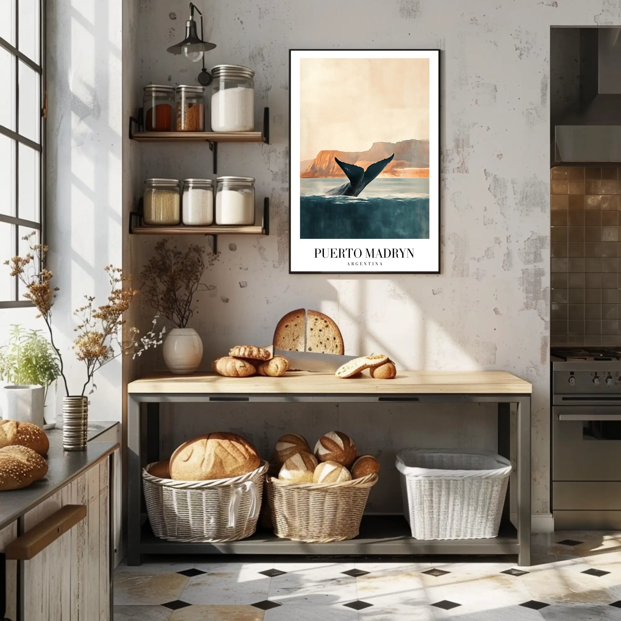 Puerto Madryn Whale Coastal Travel Poster PosterGoat