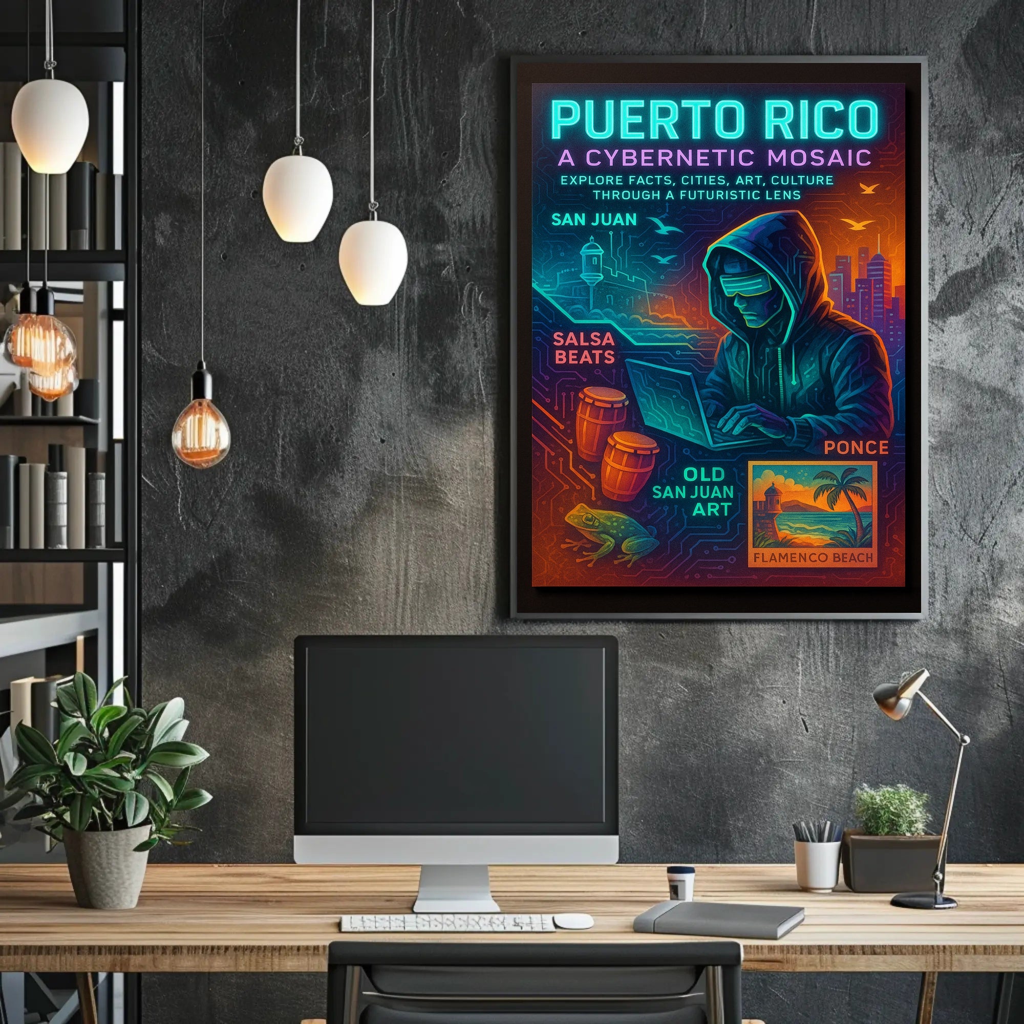 Puerto Rico Cybernetic Mosaic Poster Art Print PosterGoat
