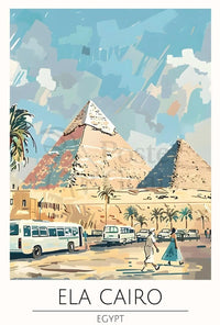 Pyramids of Giza Travel Poster with Contemporary Cairo Scene PosterGoat