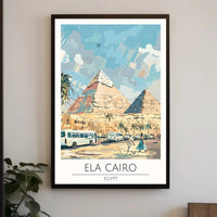 Pyramids of Giza Travel Poster with Contemporary Cairo Scene PosterGoat