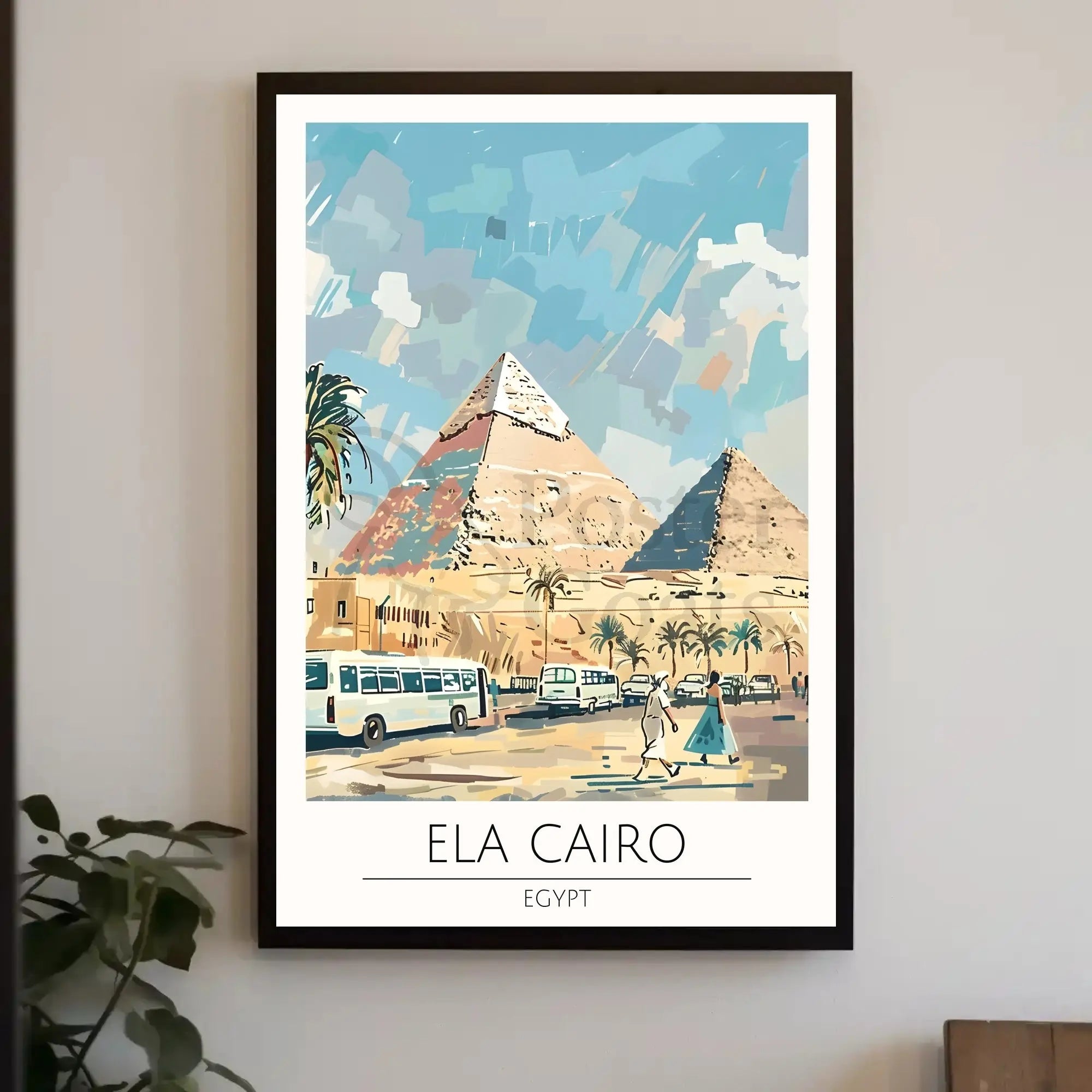 Pyramids of Giza Travel Poster with Contemporary Cairo Scene PosterGoat