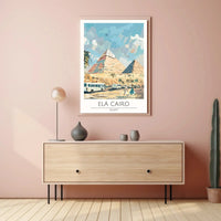 Pyramids of Giza Travel Poster with Contemporary Cairo Scene PosterGoat