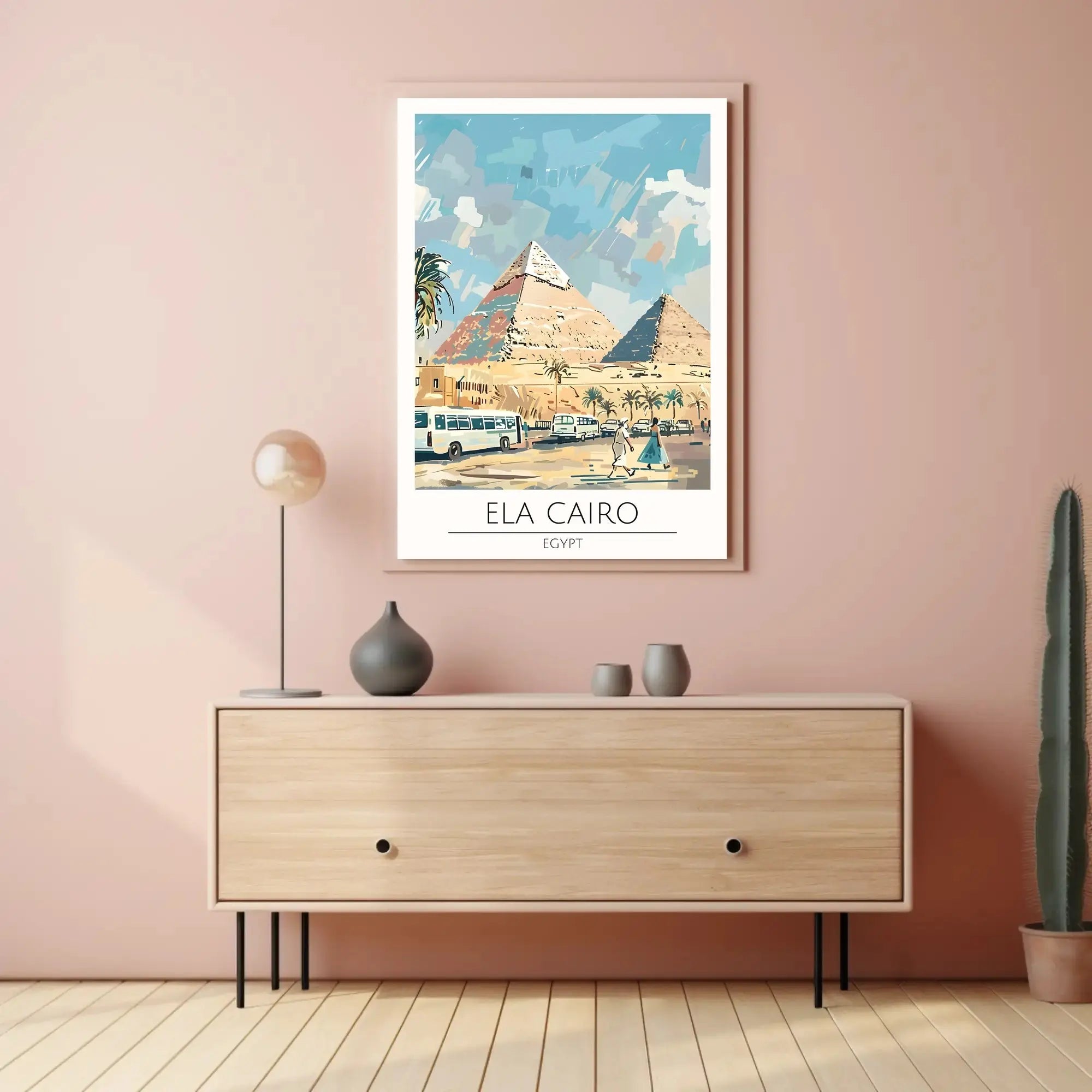 Pyramids of Giza Travel Poster with Contemporary Cairo Scene PosterGoat