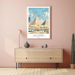 Pyramids of Giza Travel Poster with Contemporary Cairo Scene PosterGoat