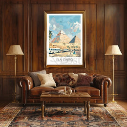 Pyramids of Giza Travel Poster with Contemporary Cairo Scene PosterGoat