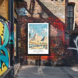 Pyramids of Giza Travel Poster with Contemporary Cairo Scene PosterGoat