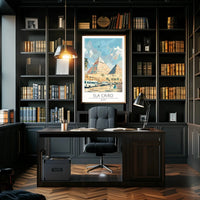 Pyramids of Giza Travel Poster with Contemporary Cairo Scene PosterGoat