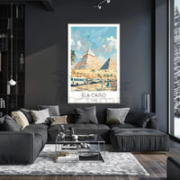 Pyramids of Giza Travel Poster with Contemporary Cairo Scene PosterGoat