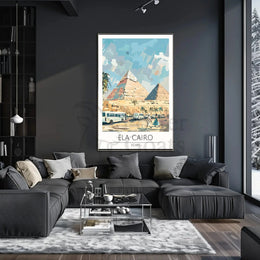 Pyramids of Giza Travel Poster with Contemporary Cairo Scene PosterGoat