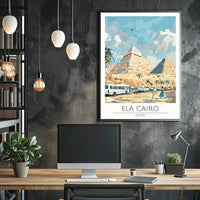 Pyramids of Giza Travel Poster with Contemporary Cairo Scene PosterGoat
