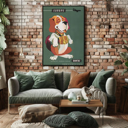 Qantas Europe Travel Poster with Mid-Century St. Bernard Design PosterGoat