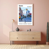 Queens Urban Street Scene: Vibrant City Life Travel Poster PosterGoat