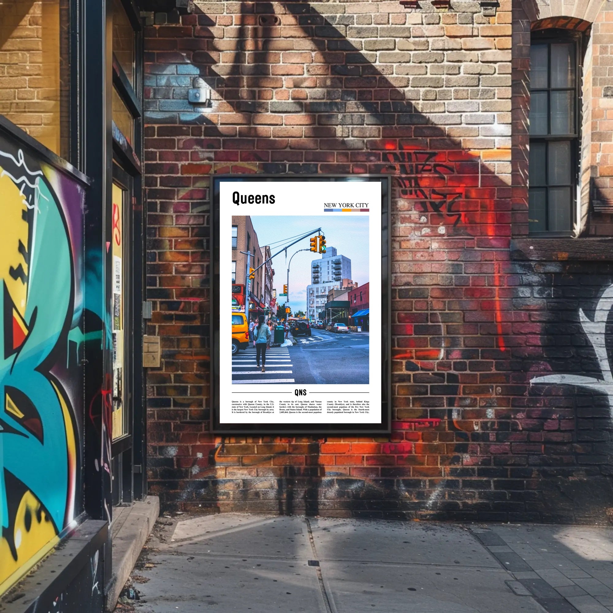 Queens Urban Street Scene: Vibrant City Life Travel Poster PosterGoat