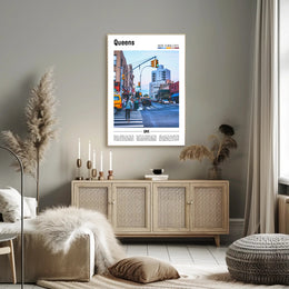Queens Urban Street Scene: Vibrant City Life Travel Poster PosterGoat