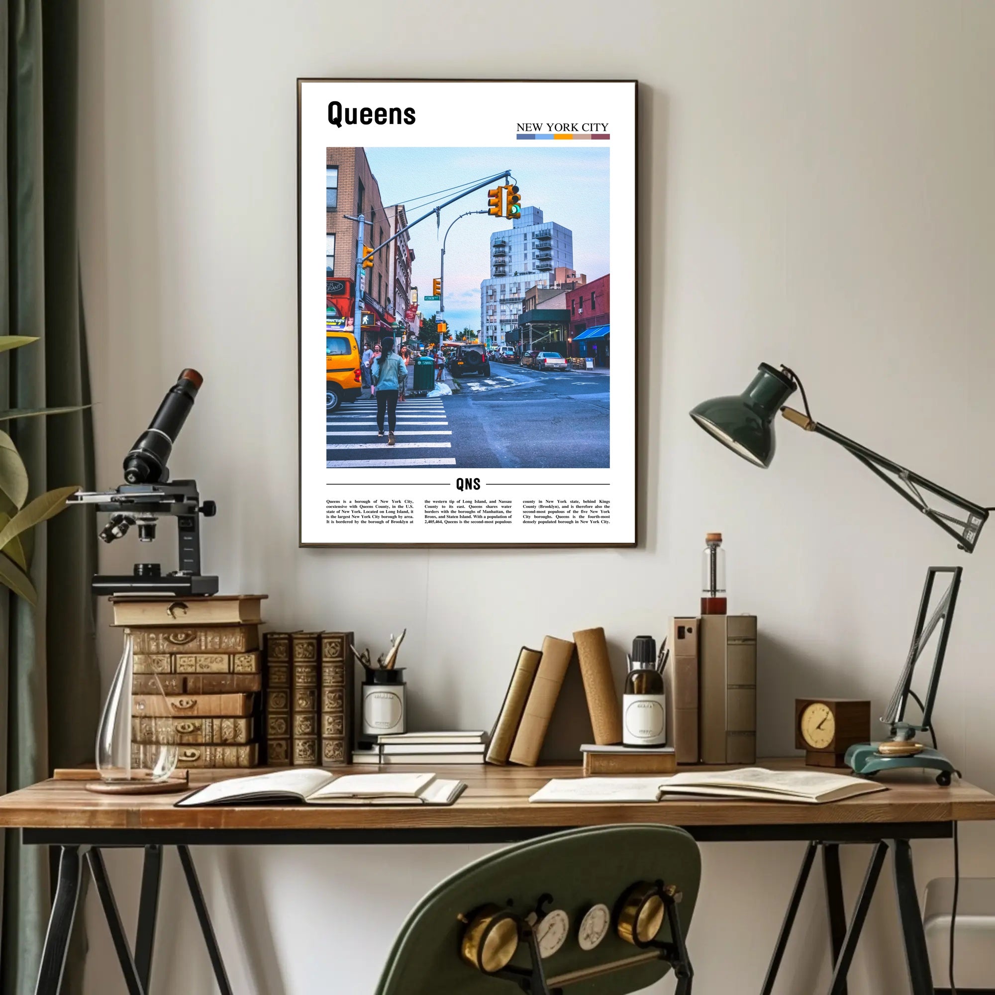 Queens Urban Street Scene: Vibrant City Life Travel Poster PosterGoat