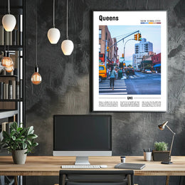 Queens Urban Street Scene: Vibrant City Life Travel Poster PosterGoat