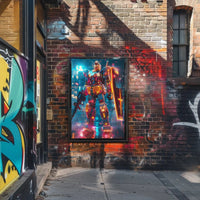 RX-78-2 Mech in Cyberpunk City Futuristic Sci-Fi Poster PosterGoat
