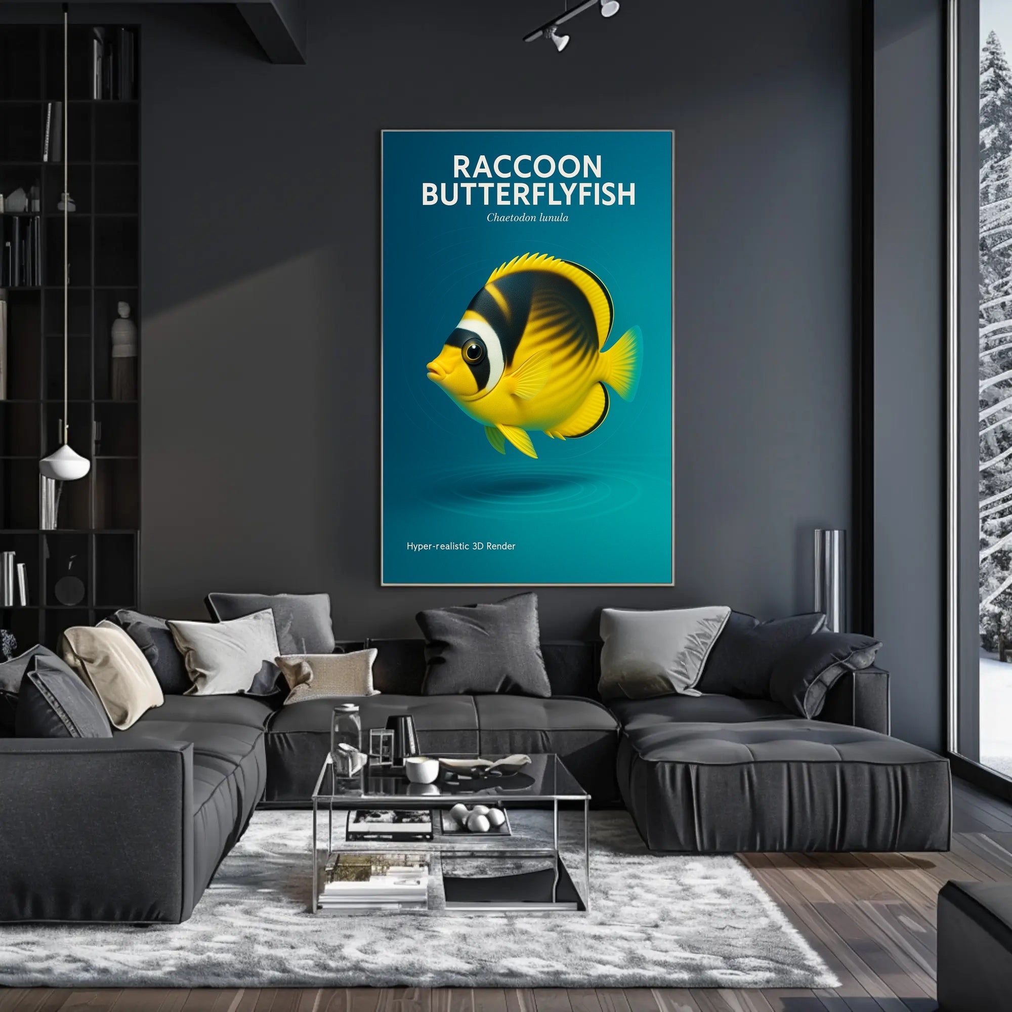 Raccoon Butterflyfish Hyper-realistic 3D Render Poster PosterGoat