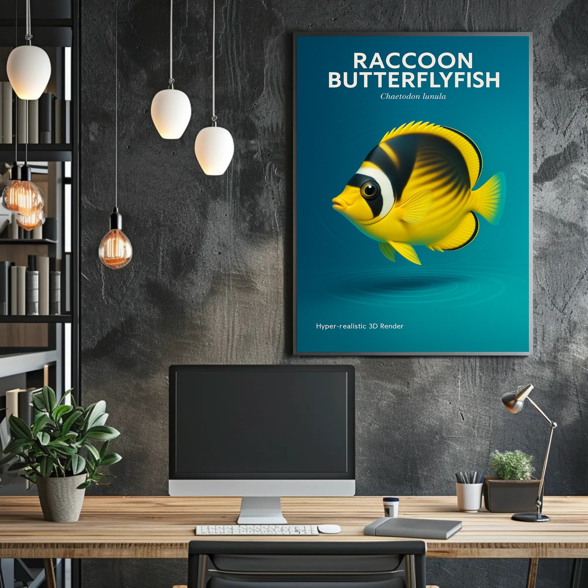Raccoon Butterflyfish Hyper-realistic 3D Render Poster PosterGoat