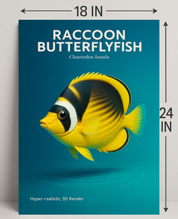Raccoon Butterflyfish Hyper-realistic 3D Render Poster PosterGoat