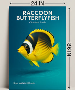 Raccoon Butterflyfish Hyper-realistic 3D Render Poster PosterGoat