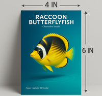 Raccoon Butterflyfish Hyper-realistic 3D Render Poster PosterGoat
