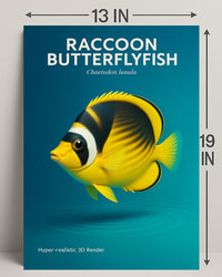 Raccoon Butterflyfish Hyper-realistic 3D Render Poster PosterGoat